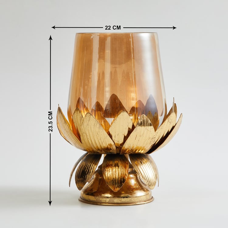 Buy Rylee Glass Hurricane Candle Holder With Lotus Stand From Home