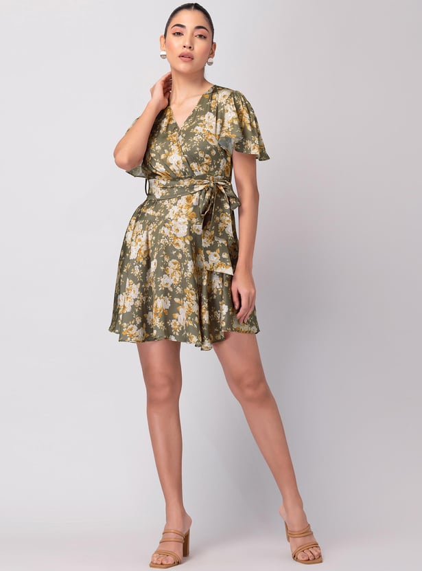 Buy Faballey Women Floral Printed Half Sleeves Wrap Dress From Faballey