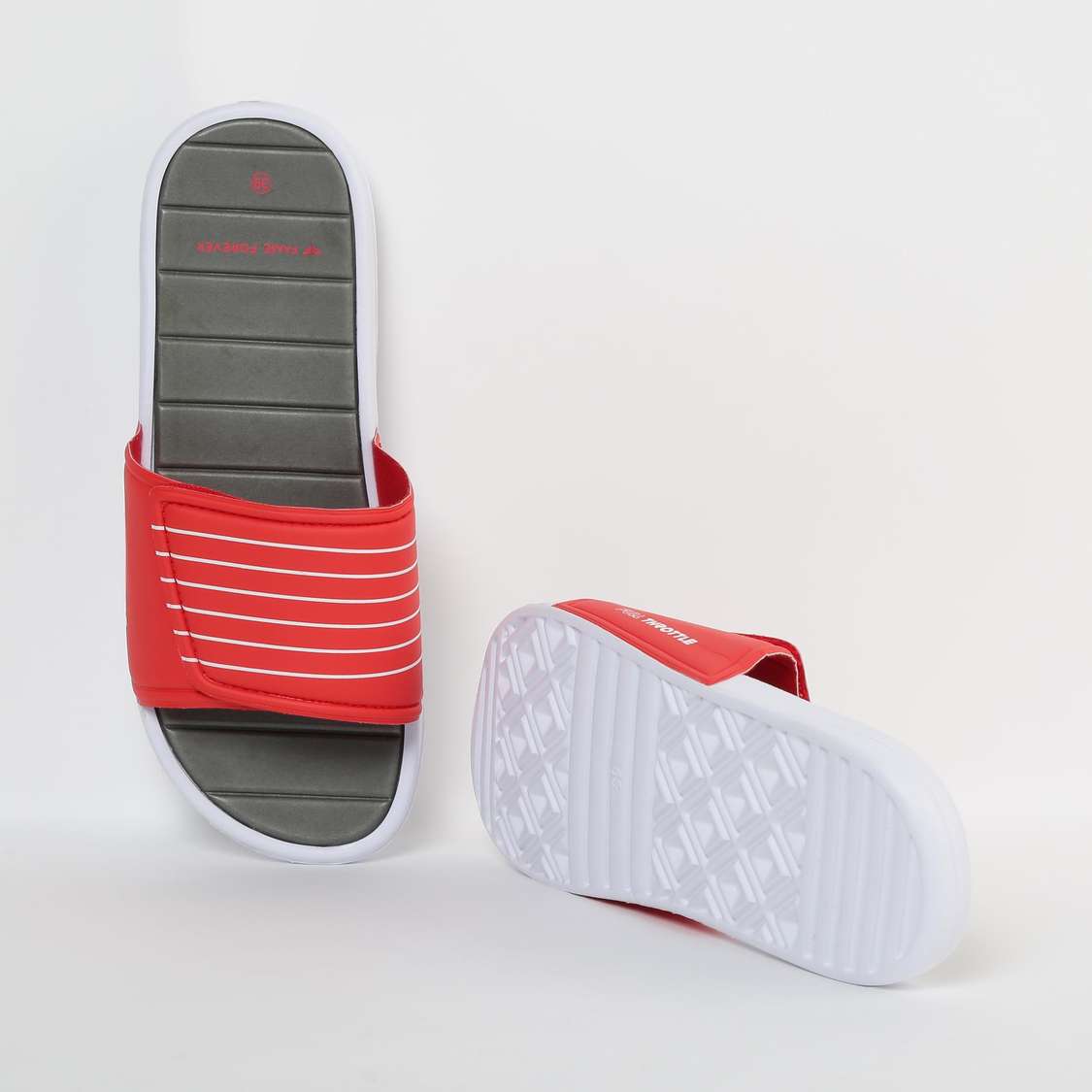 FAME FOREVER Typographic Print Striped Flat Slippers
