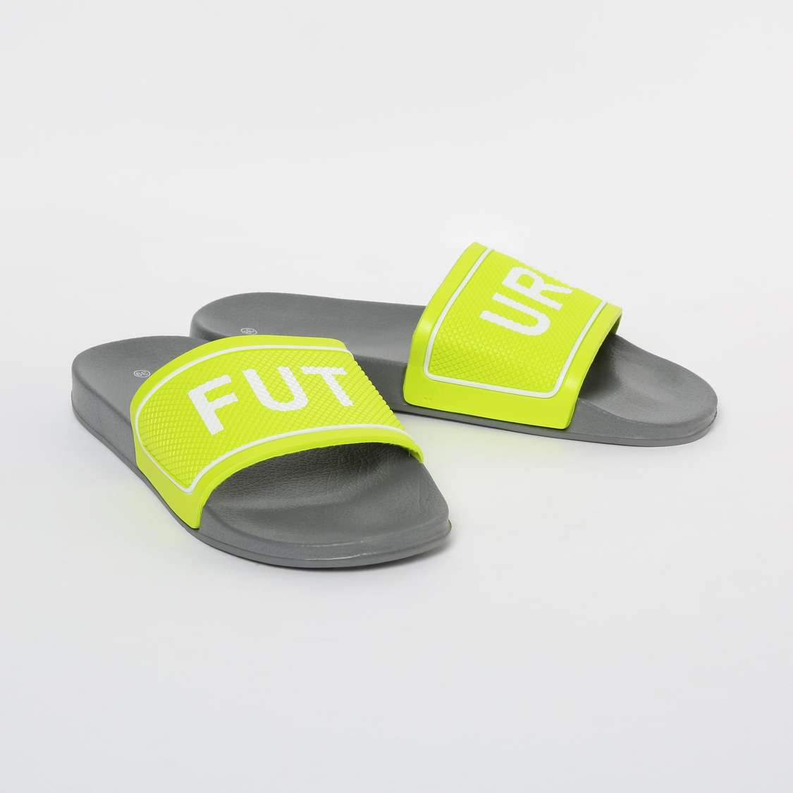 FAME FOREVER Typographic Print Textured Slippers