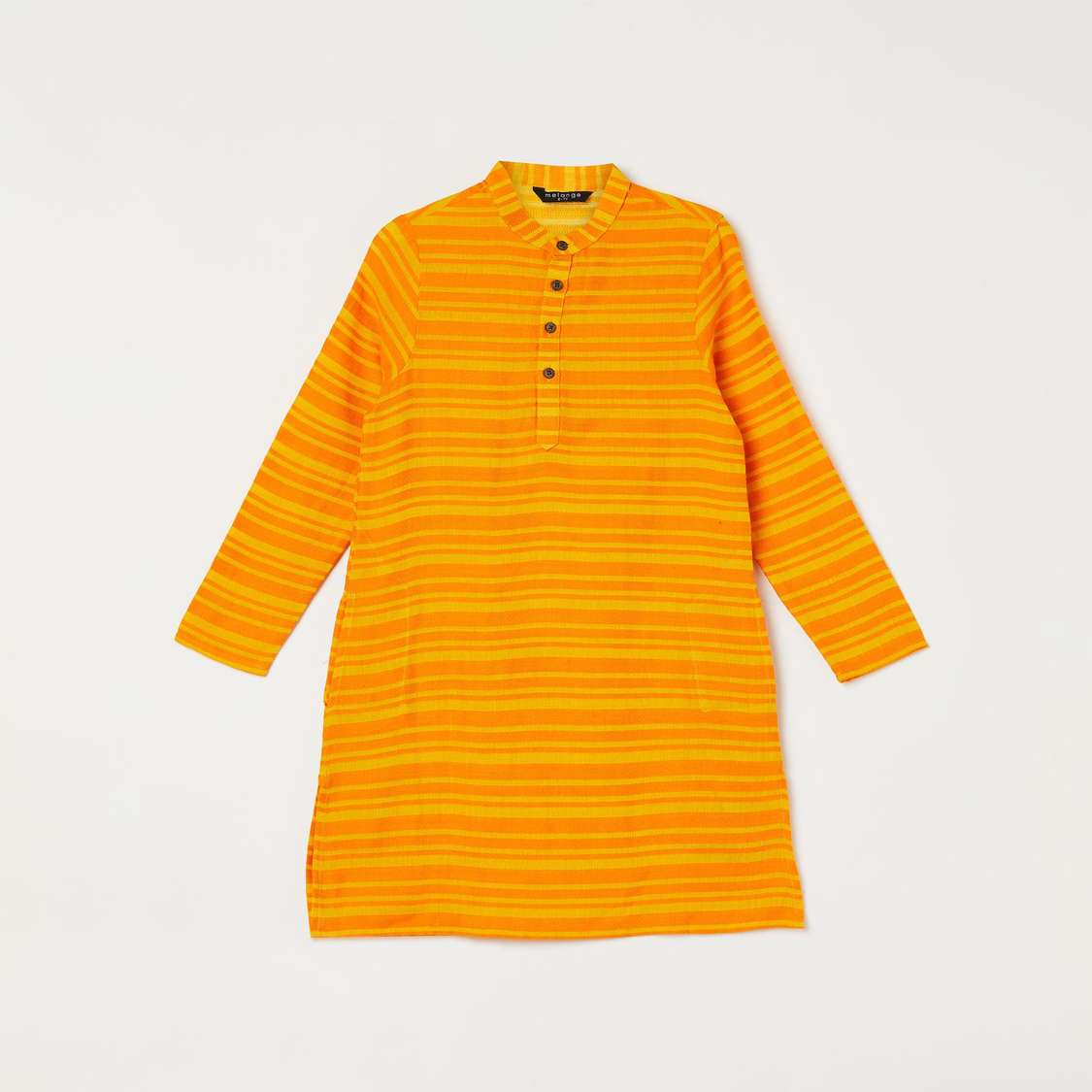 MELANGE Boys Striped Band Collar Kurta with Elasticated Waist Pyjamas