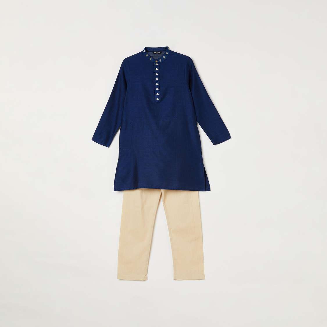 MELANGE Solid Band Collar Kurta with Elasticated Waist Pyjamas