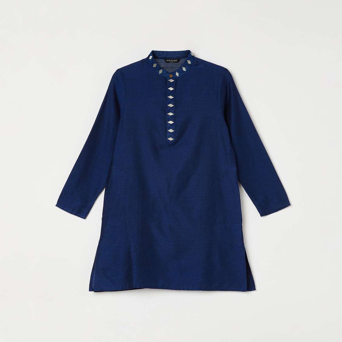 MELANGE Solid Band Collar Kurta with Elasticated Waist Pyjamas