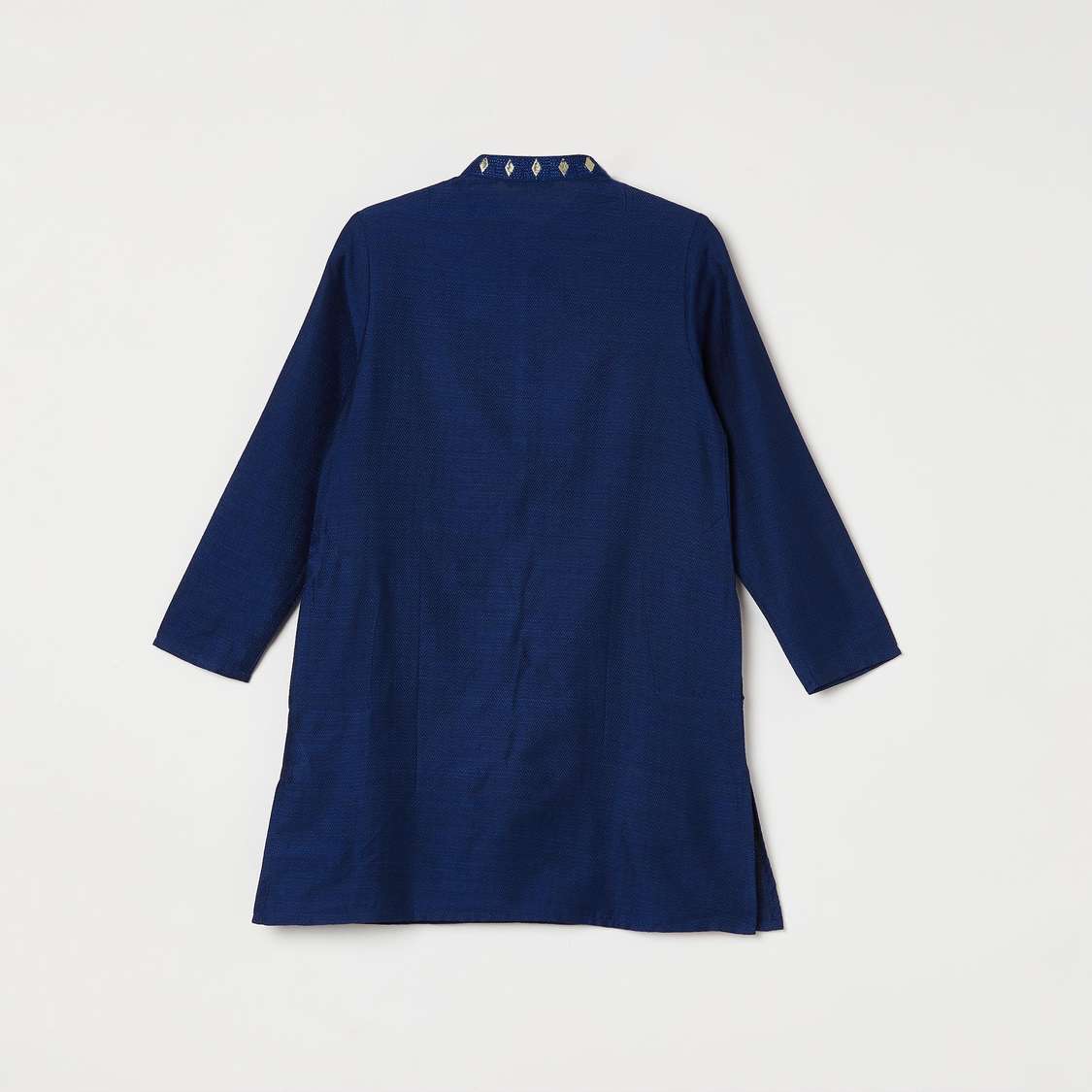 MELANGE Solid Band Collar Kurta with Elasticated Waist Pyjamas