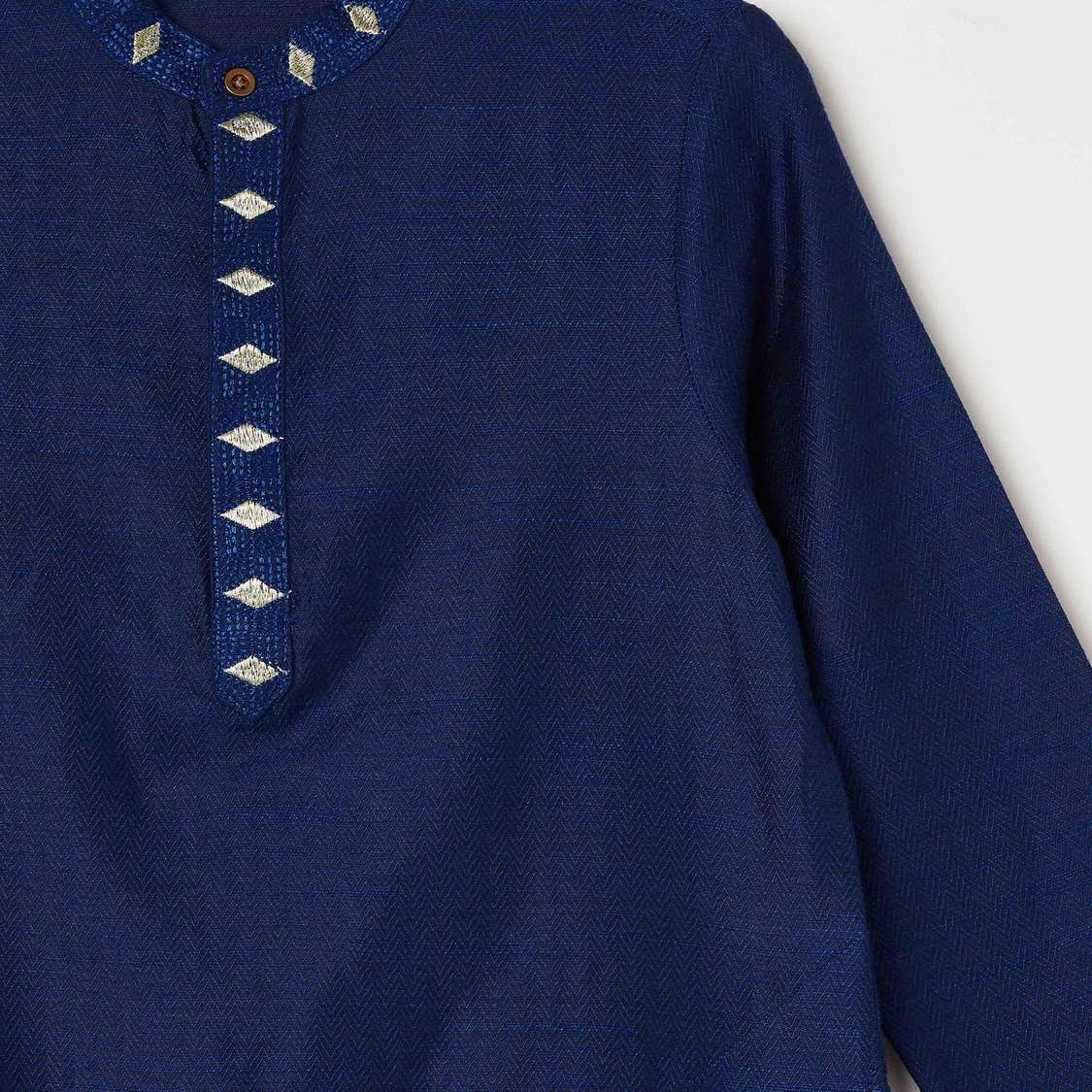 MELANGE Solid Band Collar Kurta with Elasticated Waist Pyjamas