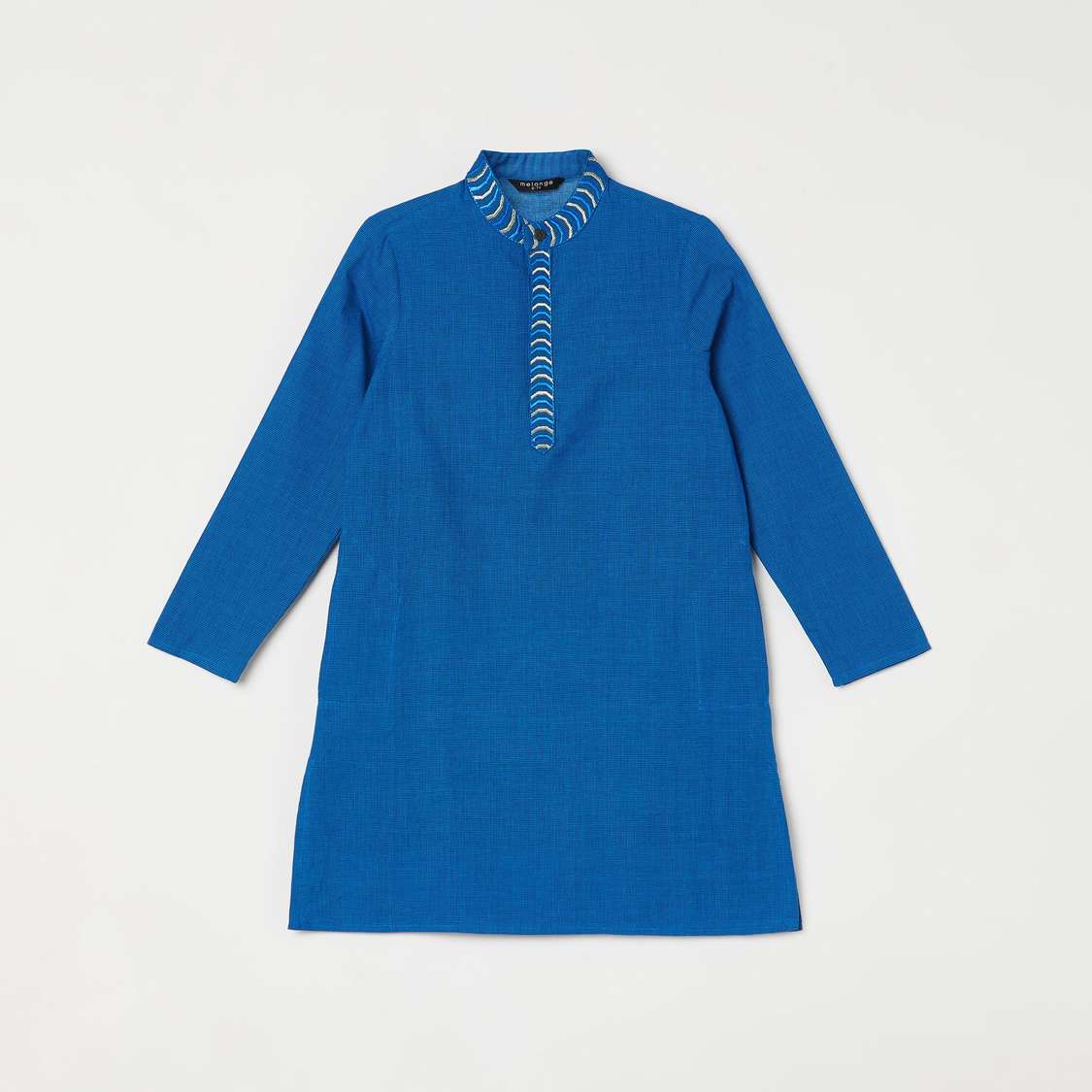 MELANGE Boys Solid Band Collar Kurta with Elasticated Waist Pyjamas