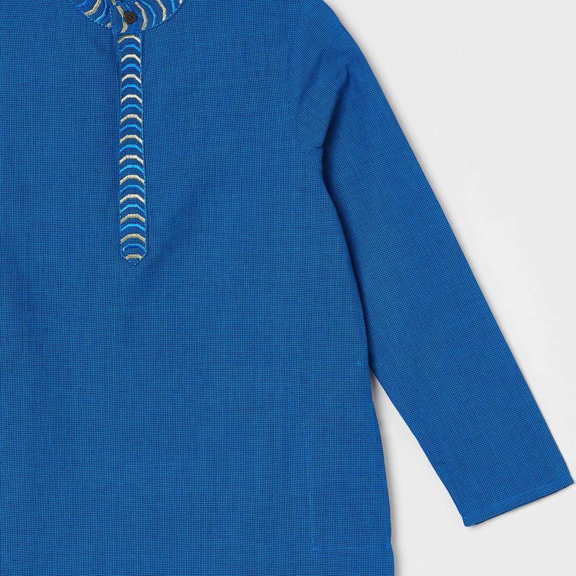 MELANGE Boys Solid Band Collar Kurta with Elasticated Waist Pyjamas