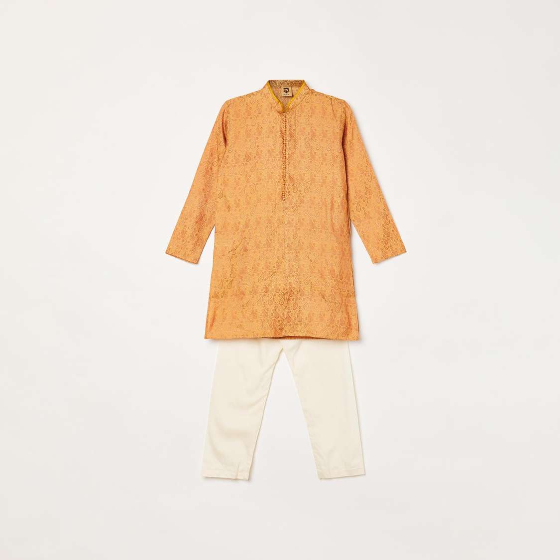 MANYAVAR Boys Jacquard Patterned Kurta with Pyjama