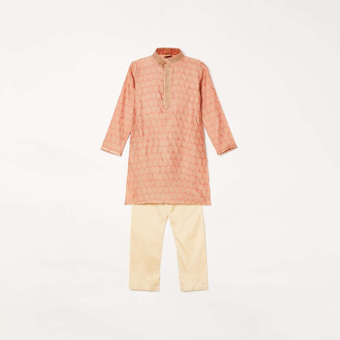 MANYAVAR Boys Jacquard Pattern Kurta with Pyjama