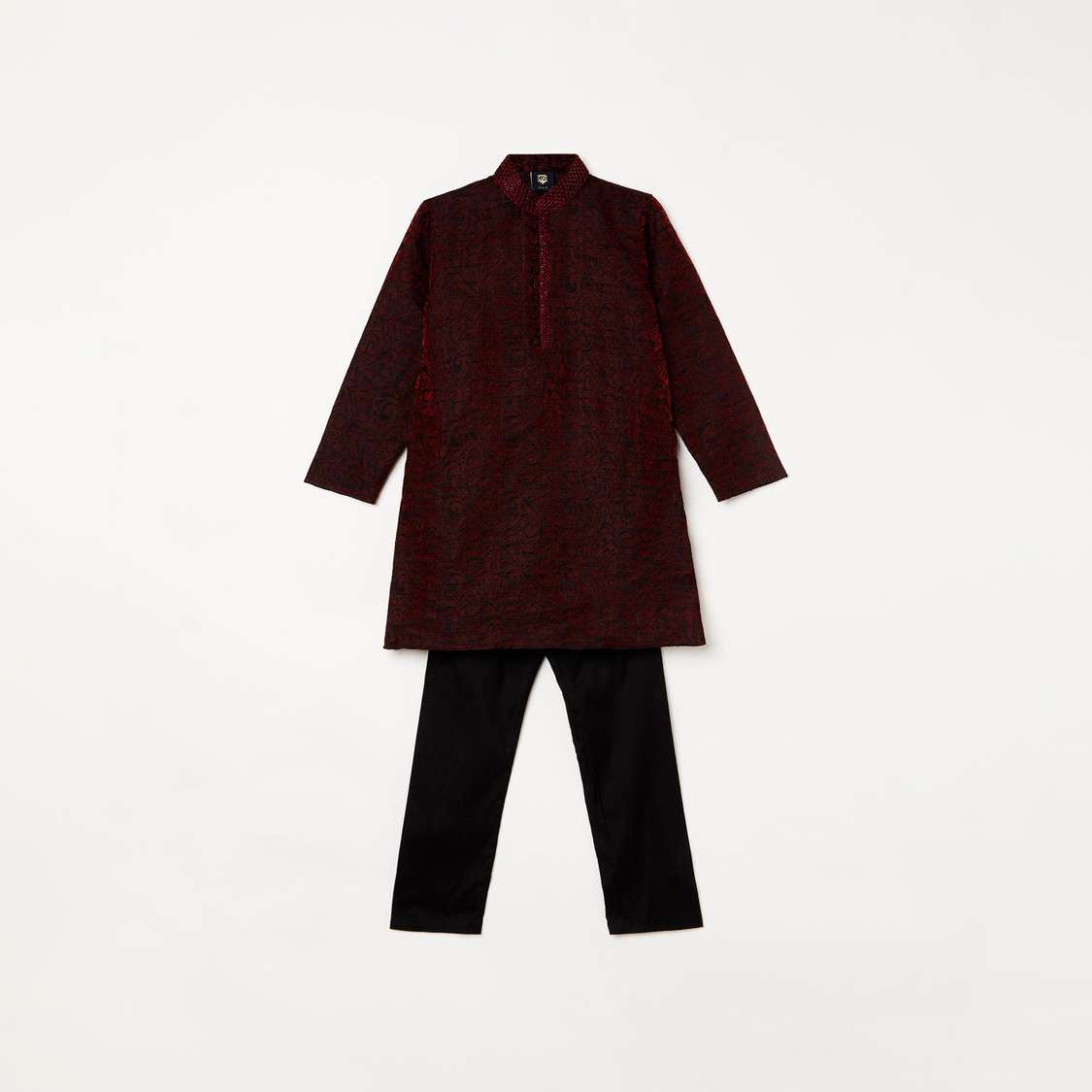 MANYAVAR Boys Jacquard Patterned Kurta with Pyjama