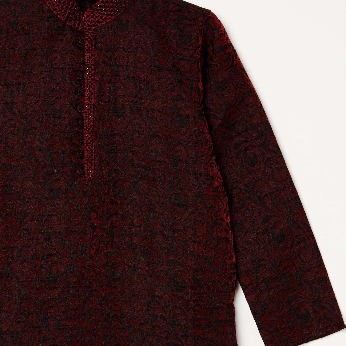 MANYAVAR Boys Jacquard Patterned Kurta with Pyjama