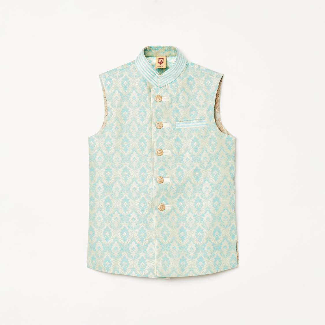 MANYAVAR Textured Kurta with Pyjama and Printed Waistcoat