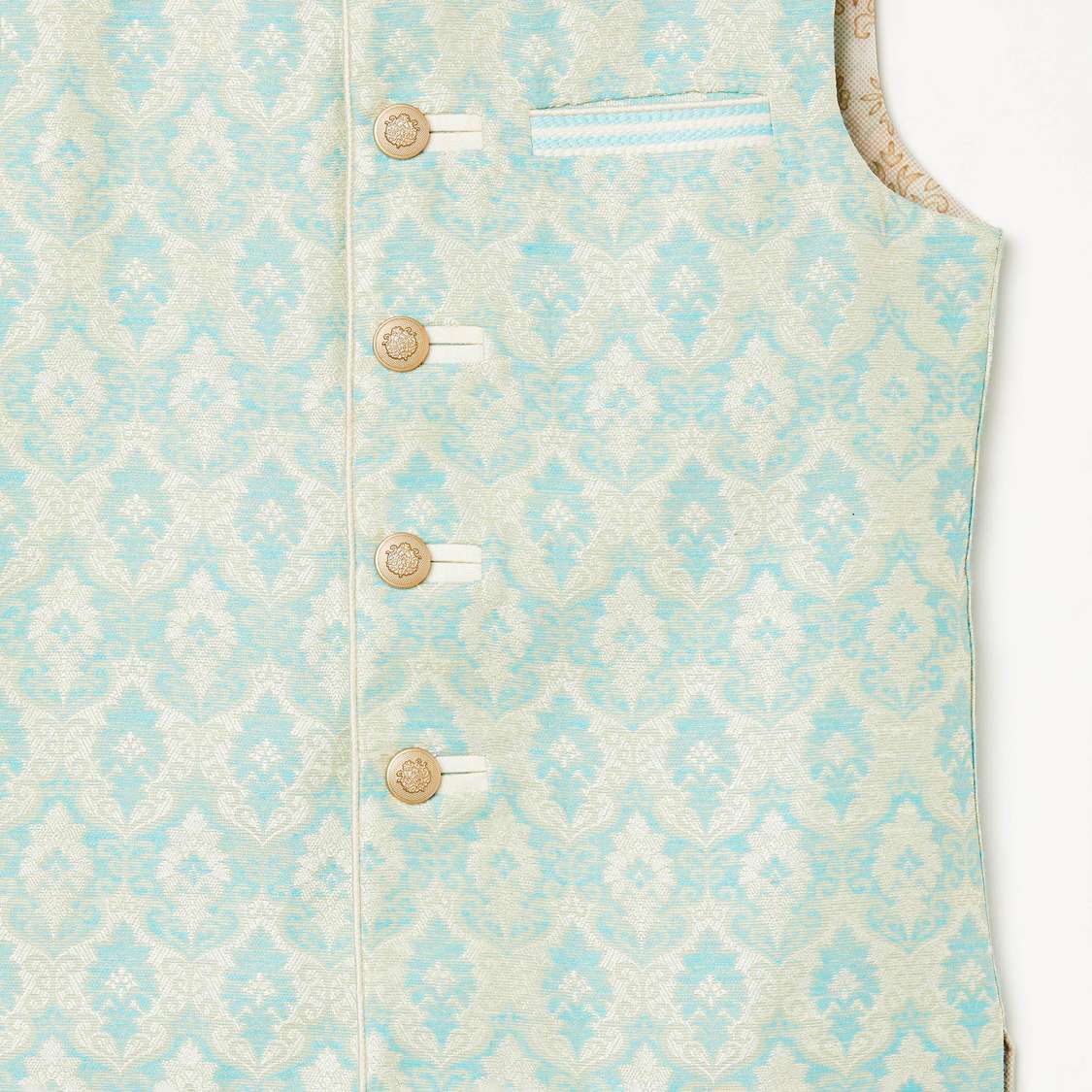 MANYAVAR Textured Kurta with Pyjama and Printed Waistcoat