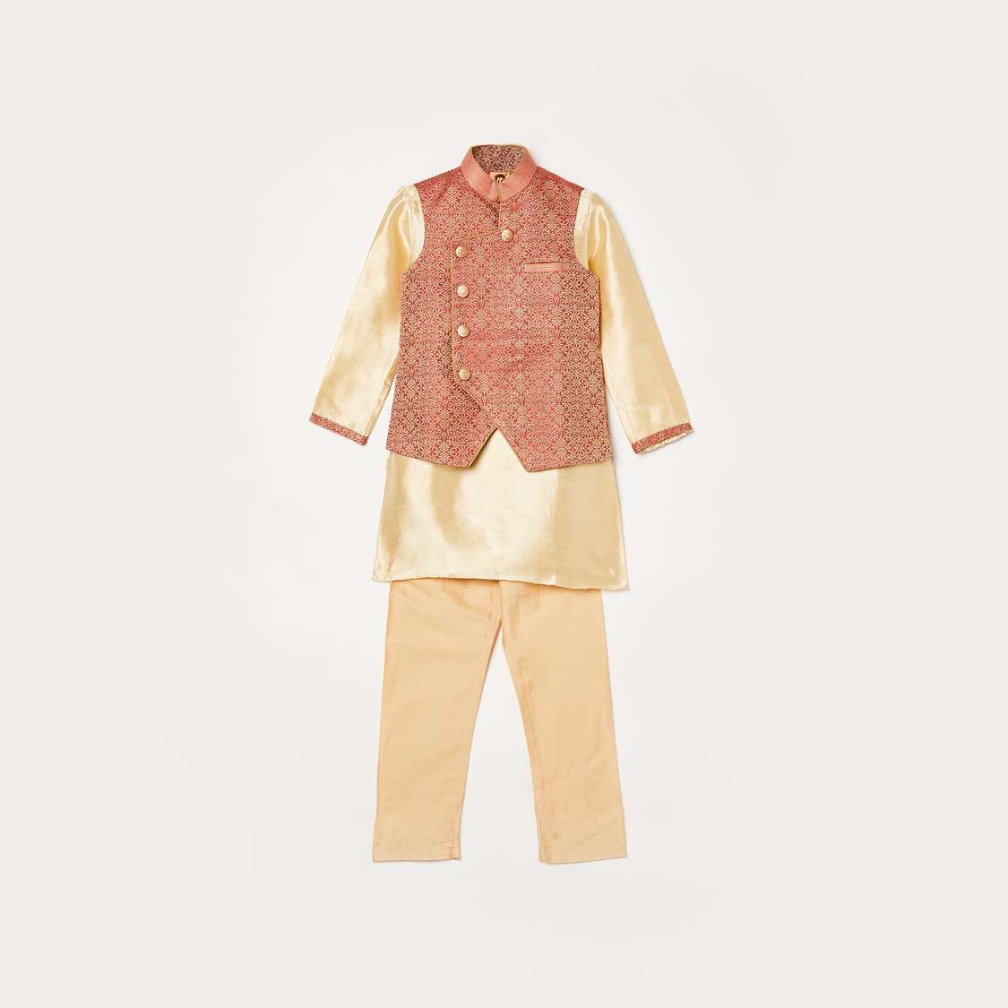 MANYAVAR Solid Kurta with Pyjama and Textured Waistcoat