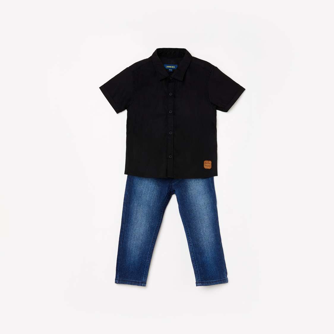 JUNIORS Boys Solid Shirt with Elasticated Jeans