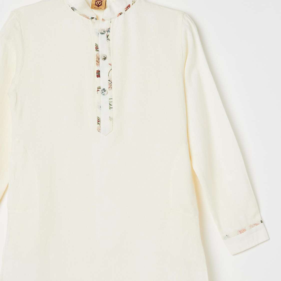 MANYAVAR Solid Kurta with Churidar and Printed Band Collar Jacket
