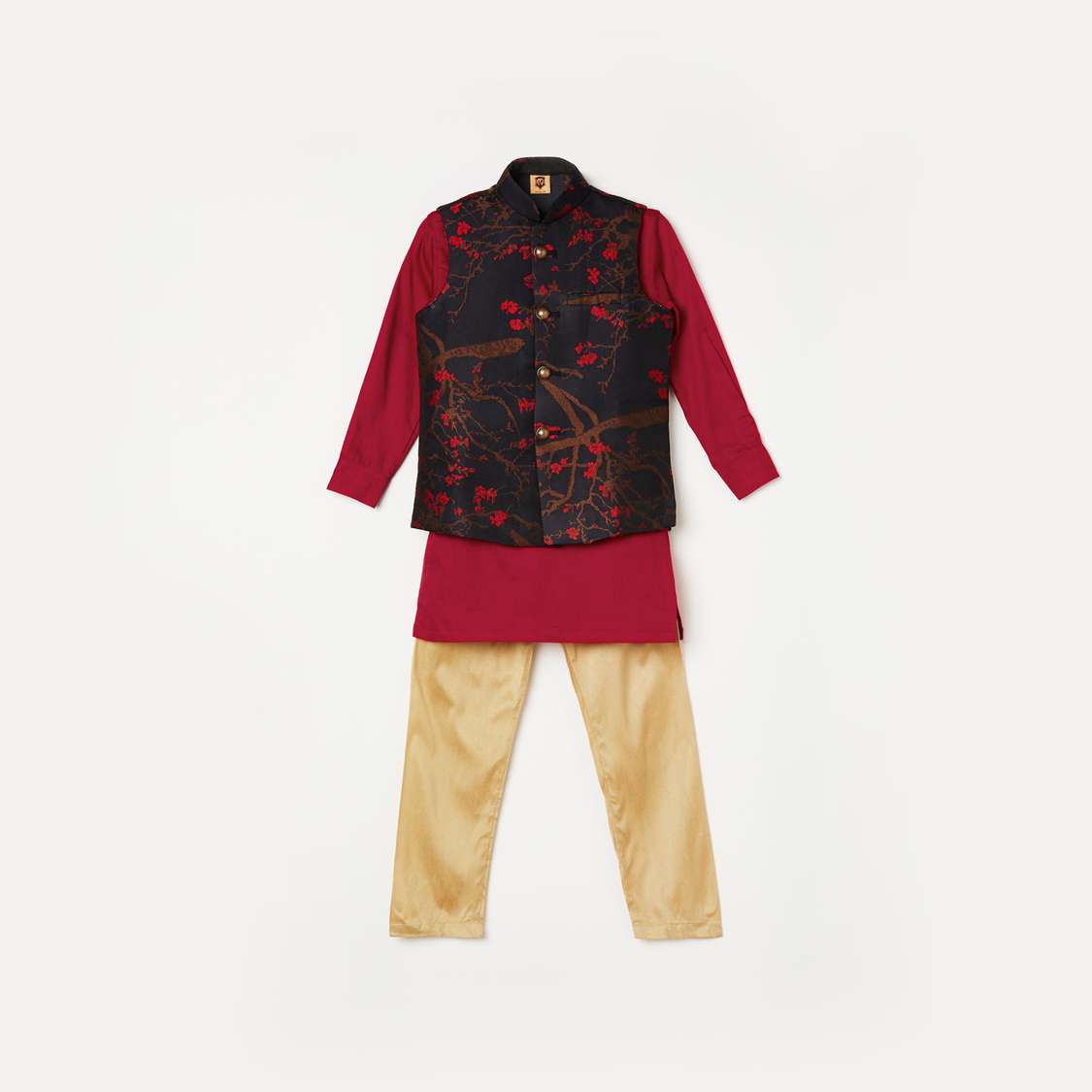 MANYAVAR Boys Solid Kurta with Pyjamas and Nehru Jacket