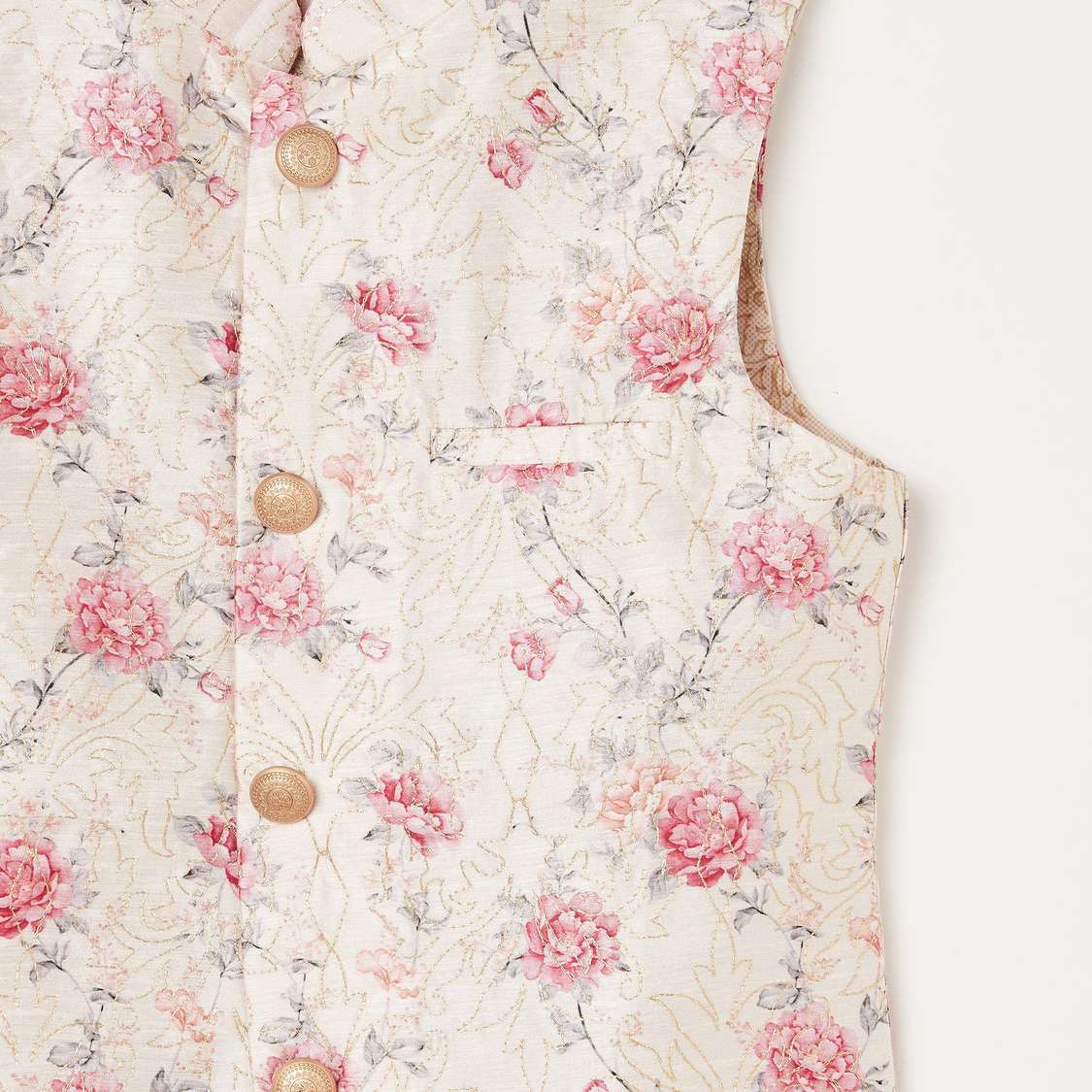 MANYAVAR Solid Kurta with Pyjama and Printed Waist Coat