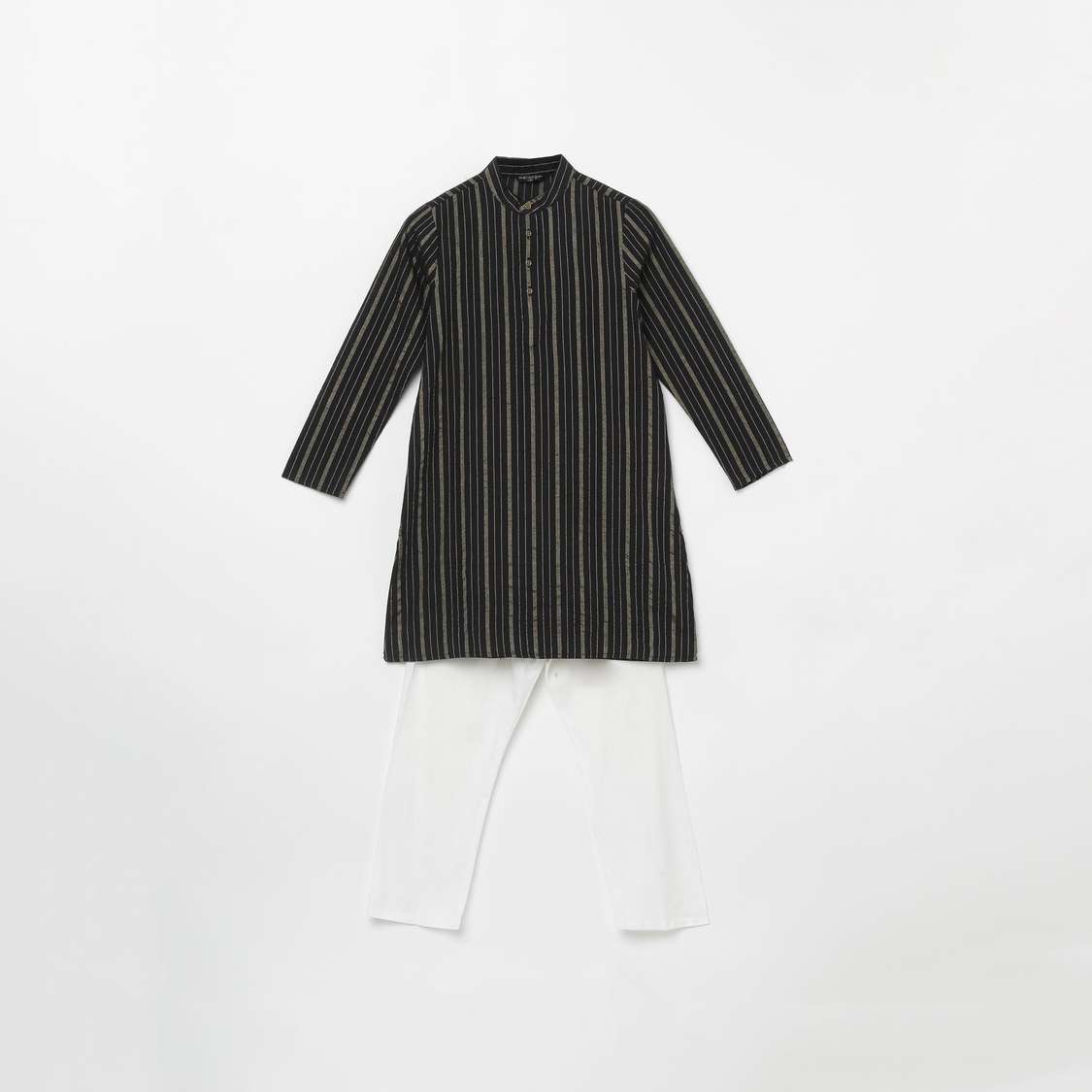 MELANGE Boys Striped Band Collar Kurta with Elasticated Waist Pyjamas
