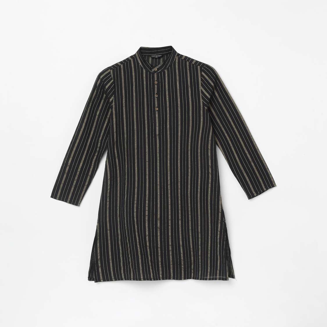 MELANGE Boys Striped Band Collar Kurta with Elasticated Waist Pyjamas