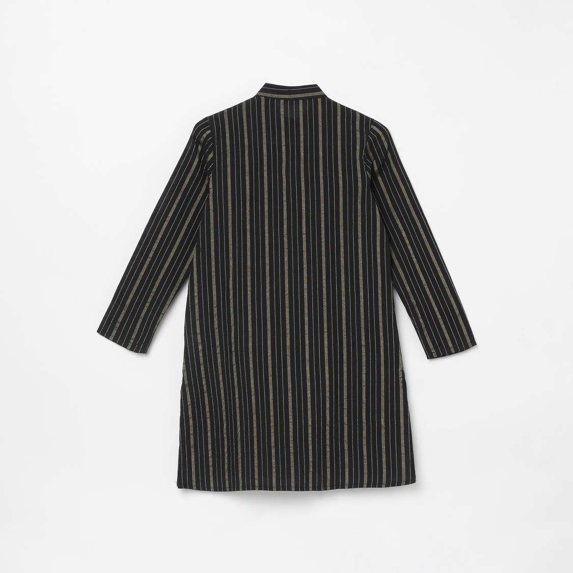 MELANGE Boys Striped Band Collar Kurta with Elasticated Waist Pyjamas