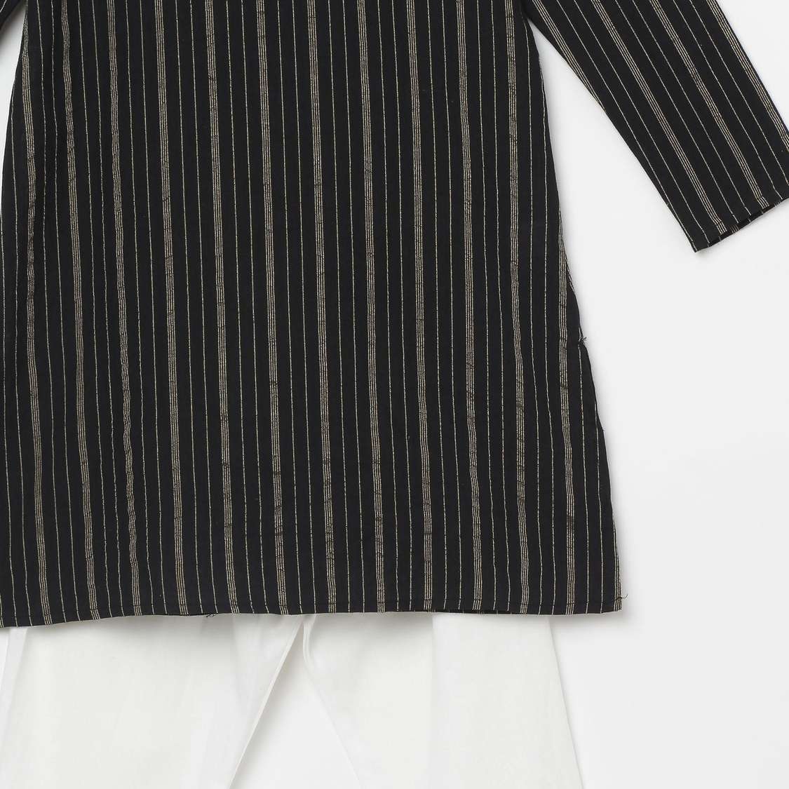 MELANGE Boys Striped Band Collar Kurta with Elasticated Waist Pyjamas