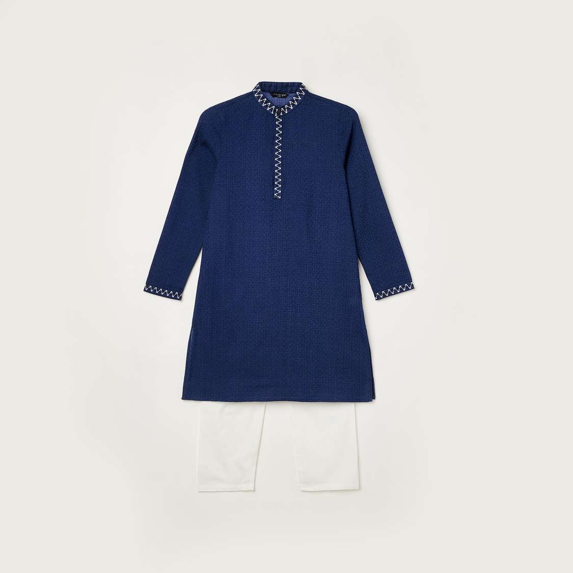 MELANGE Solid Band Collar Kurta with Elasticated Waist Pyjamas
