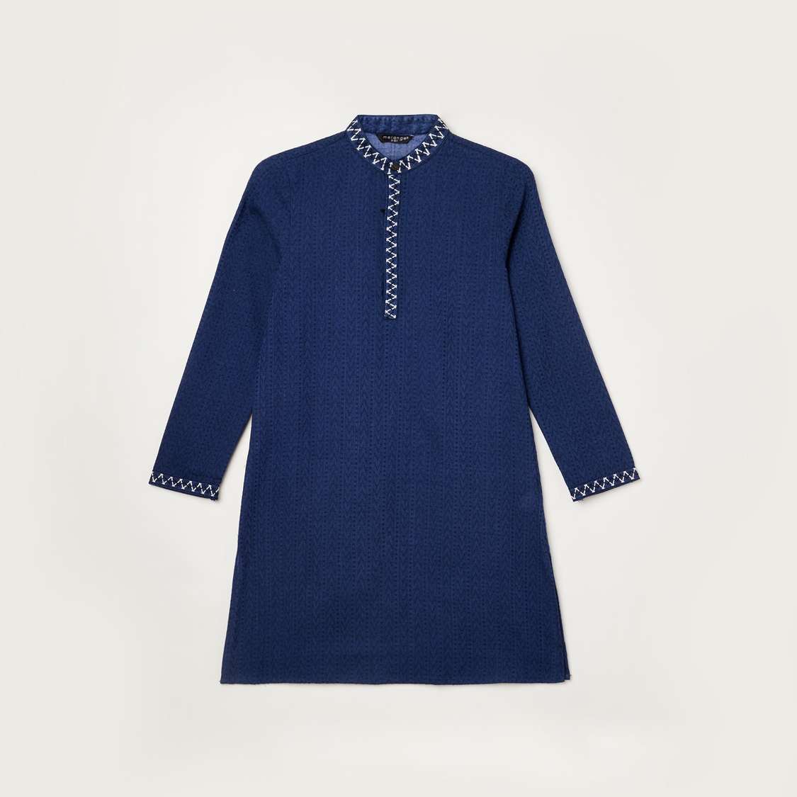 MELANGE Solid Band Collar Kurta with Elasticated Waist Pyjamas