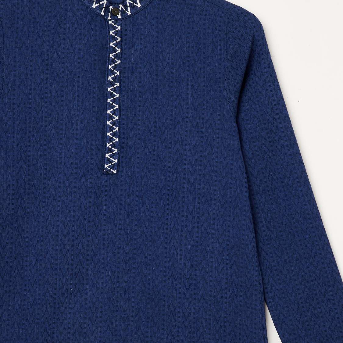 MELANGE Solid Band Collar Kurta with Elasticated Waist Pyjamas