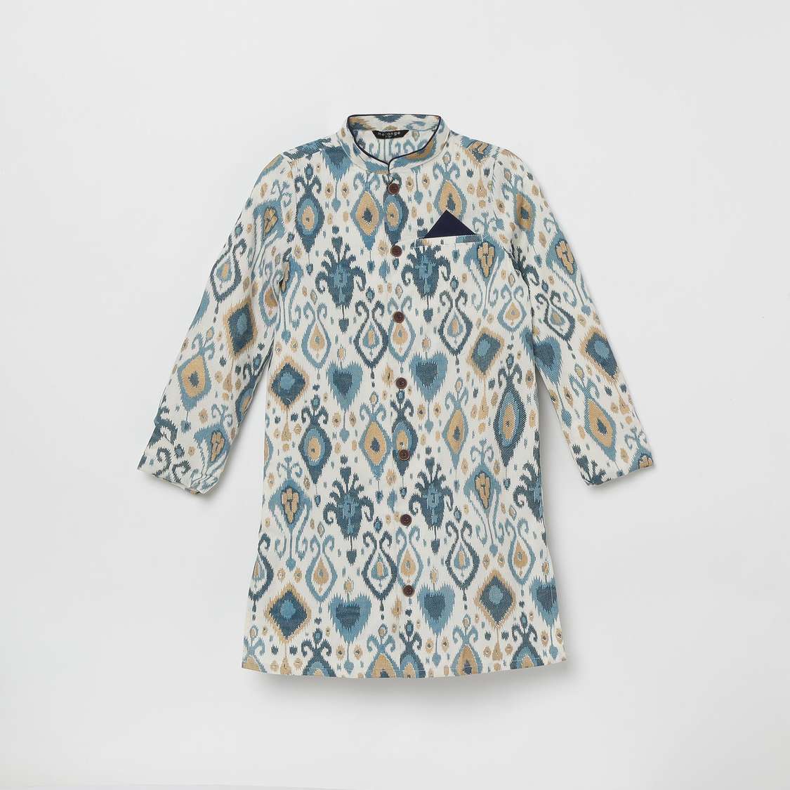 MELANGE Boys Printed Band Collar Kurta with Elasticated Waist Pyjamas