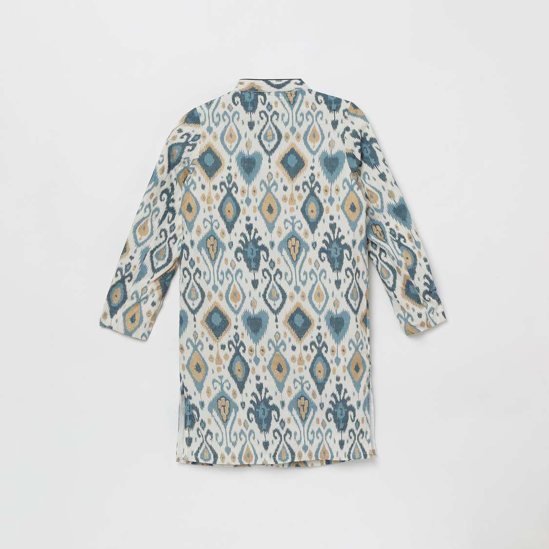MELANGE Boys Printed Band Collar Kurta with Elasticated Waist Pyjamas