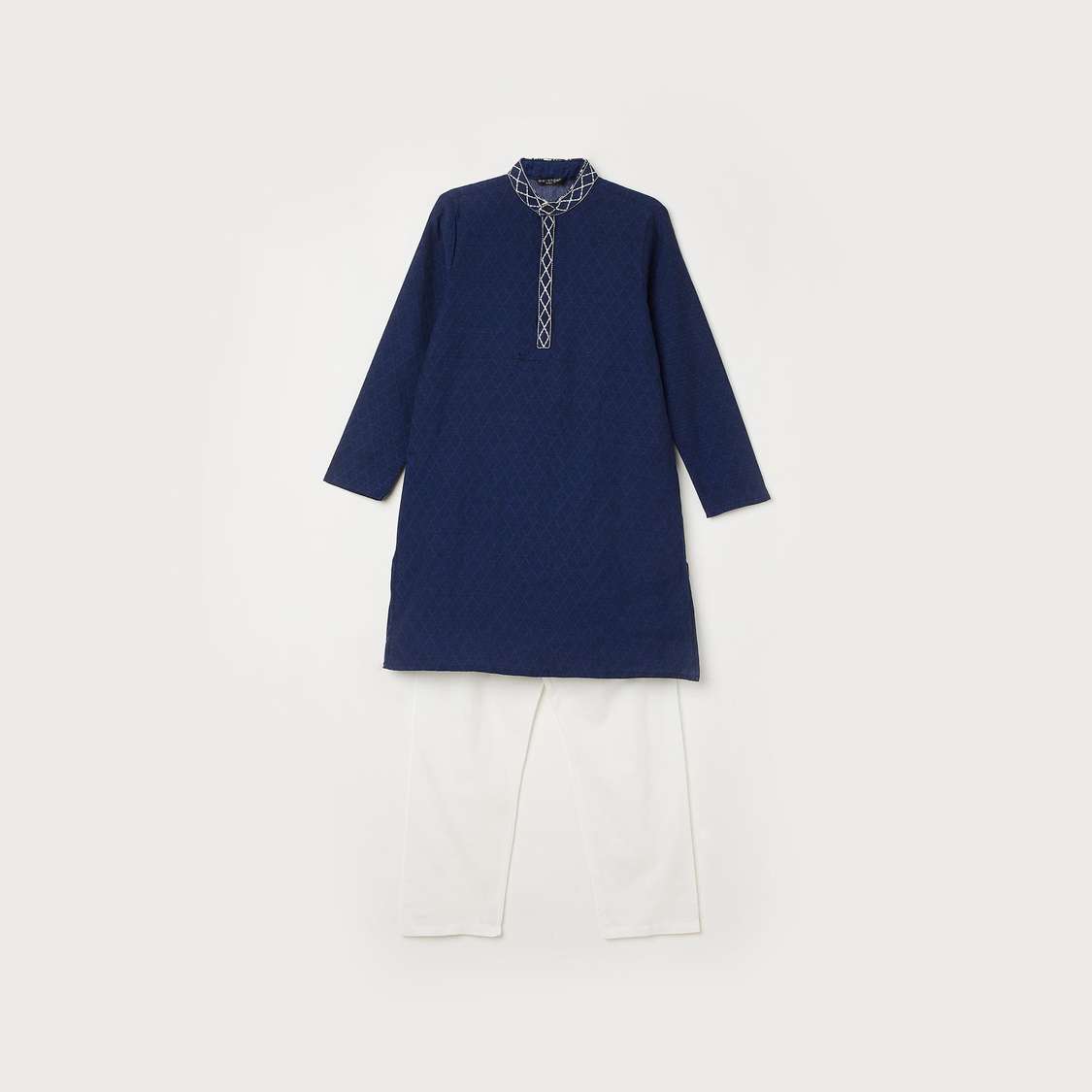 MELANGE Embroidered Kurta with Solid Elasticated Pyjamas