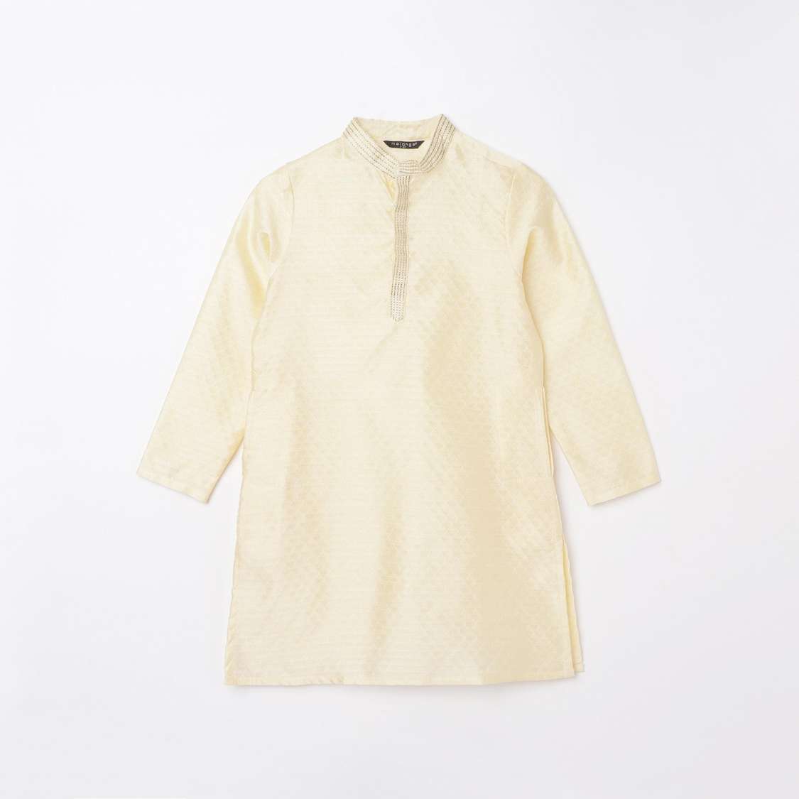 MELANGE Textured Band Collar Kurta with Elasticated Waist Pyjamas