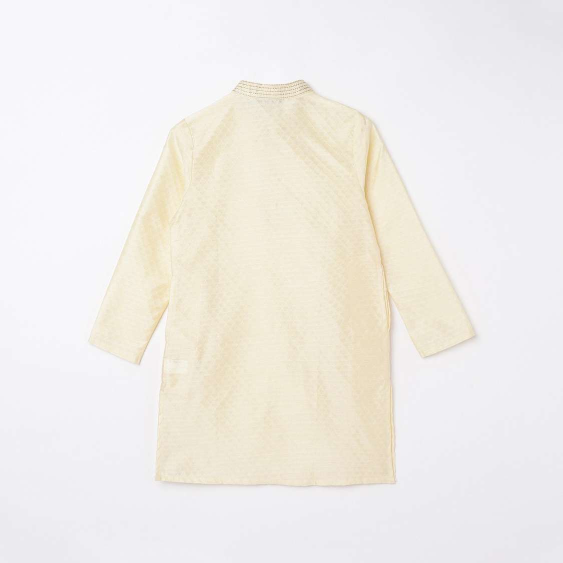 MELANGE Textured Band Collar Kurta with Elasticated Waist Pyjamas