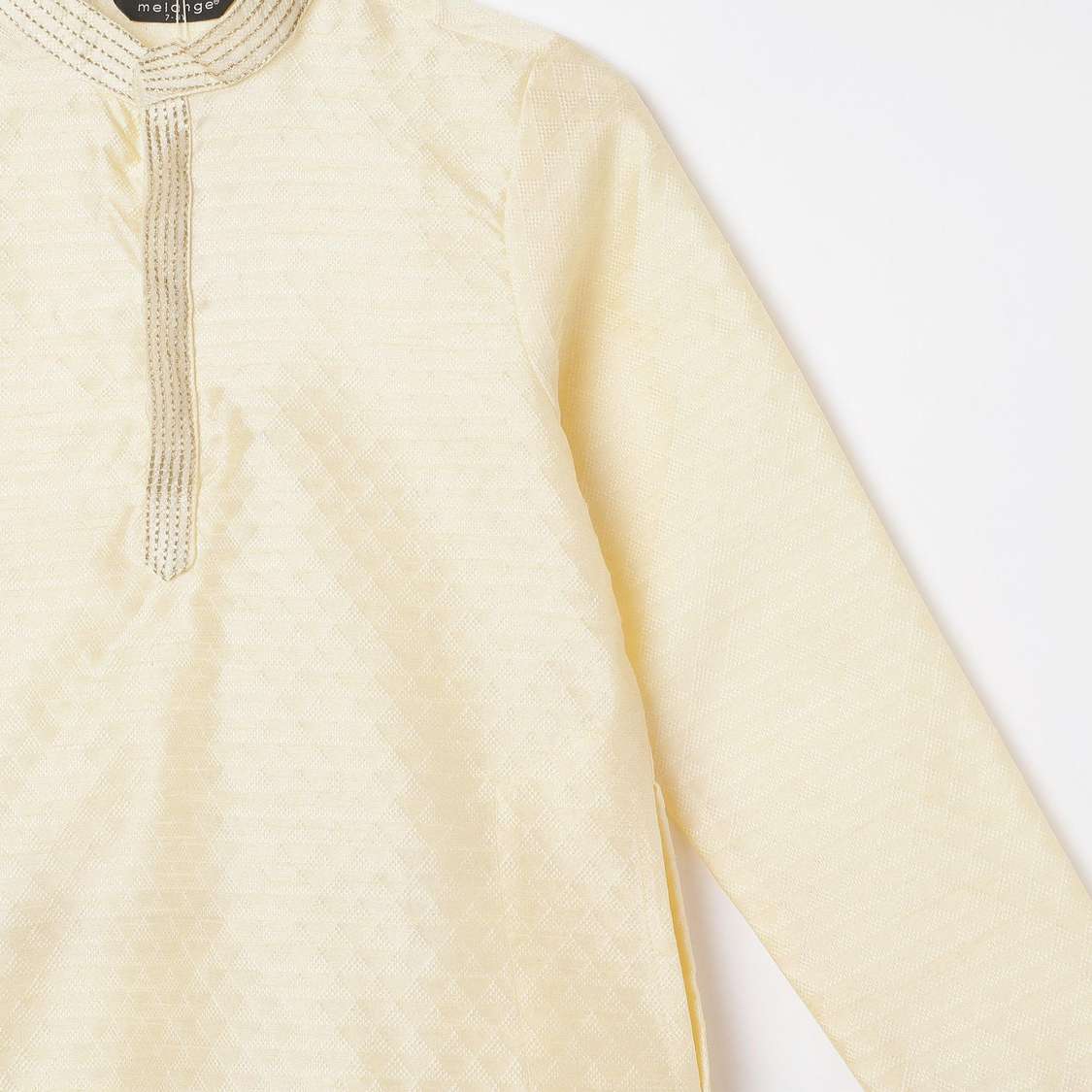 MELANGE Textured Band Collar Kurta with Elasticated Waist Pyjamas