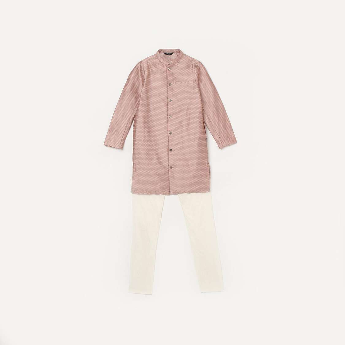 MELANGE Boys Printed Band Collar Kurta with Elasticated Waist Pyjamas