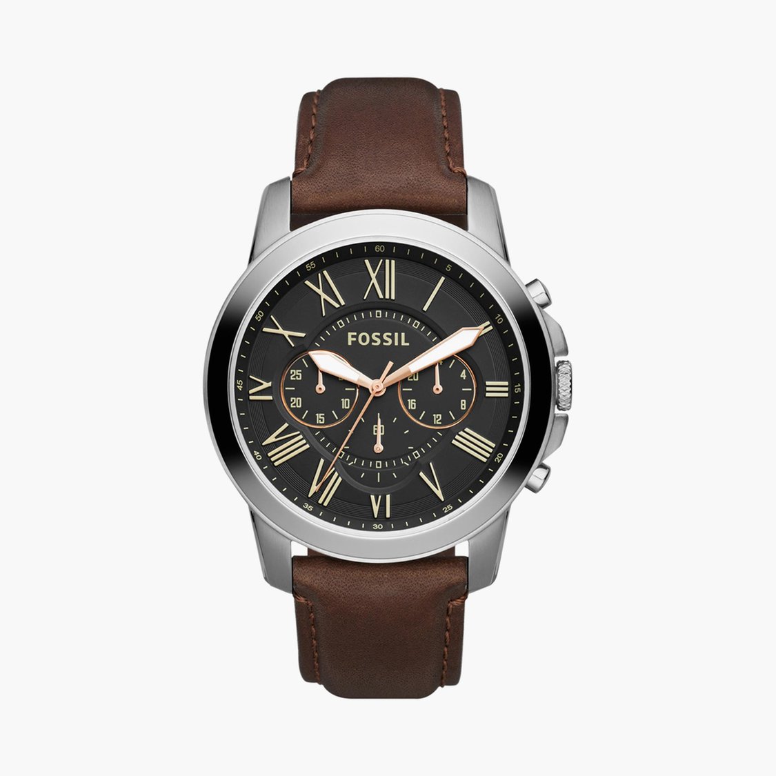 FOSSIL Grant Men Round Chronograph Watch with Leather Strap - FS4813I