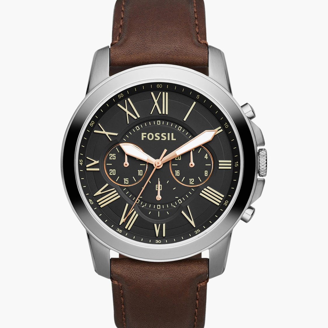 FOSSIL Grant Men Round Chronograph Watch with Leather Strap - FS4813I