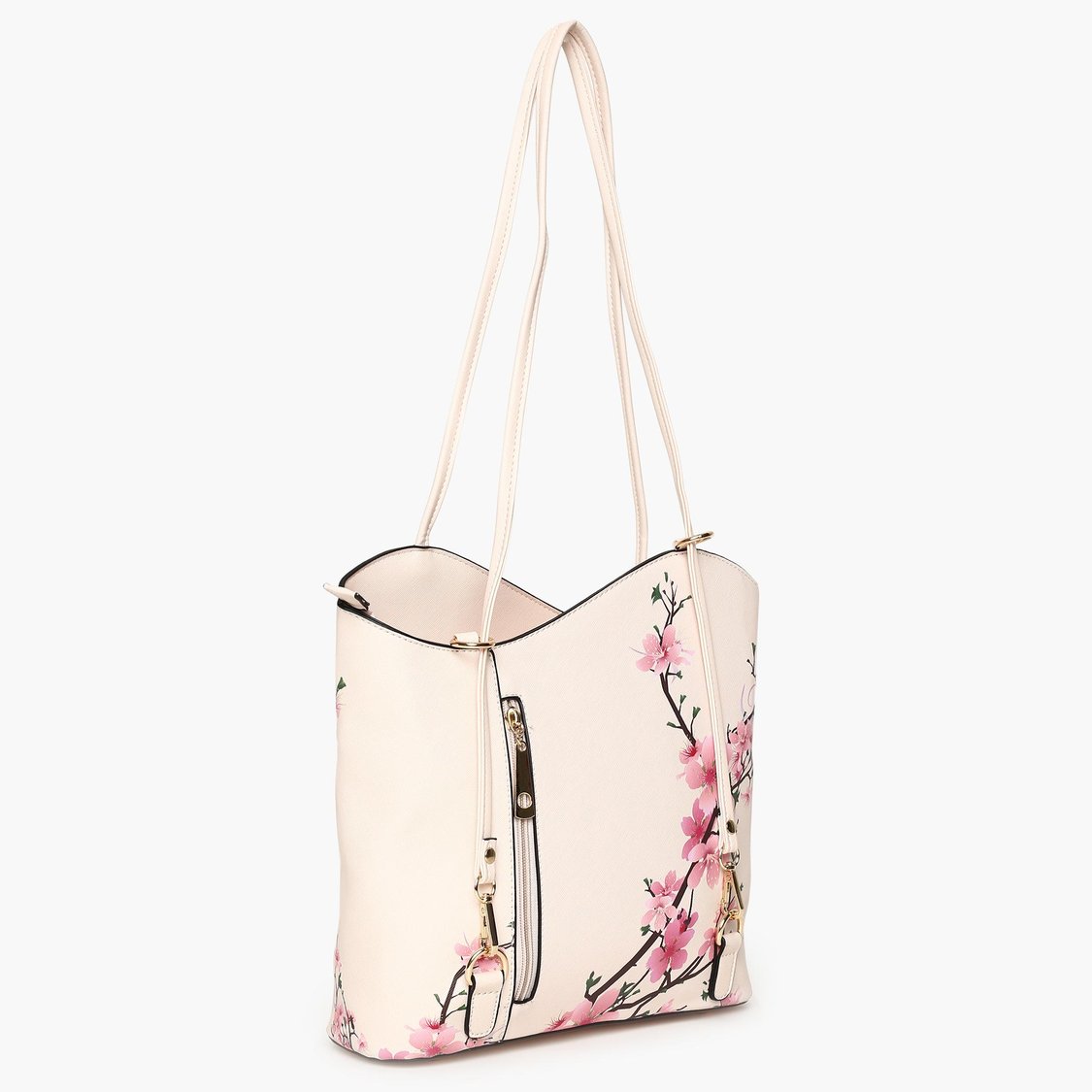 GINGER Floral Print Zip Detail Shoulder Bag