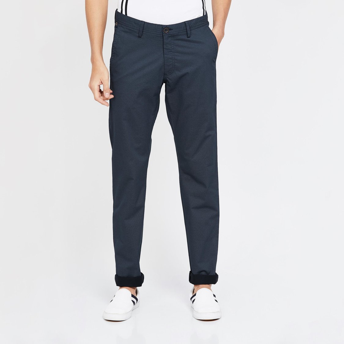 ALLEN SOLLY Textured Slim Fit Casual Trousers