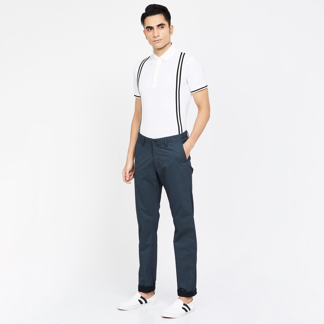 ALLEN SOLLY Textured Slim Fit Casual Trousers