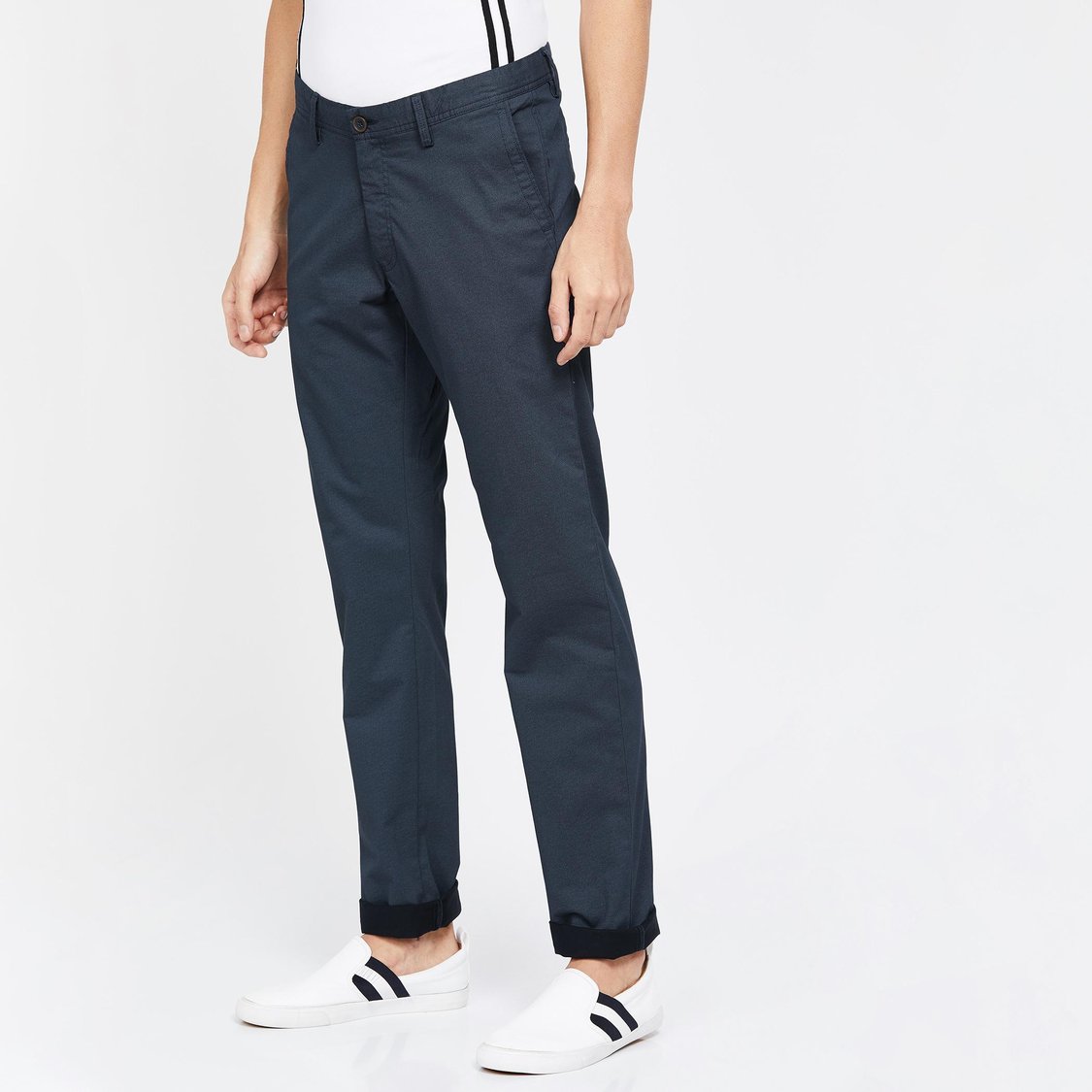 ALLEN SOLLY Textured Slim Fit Casual Trousers