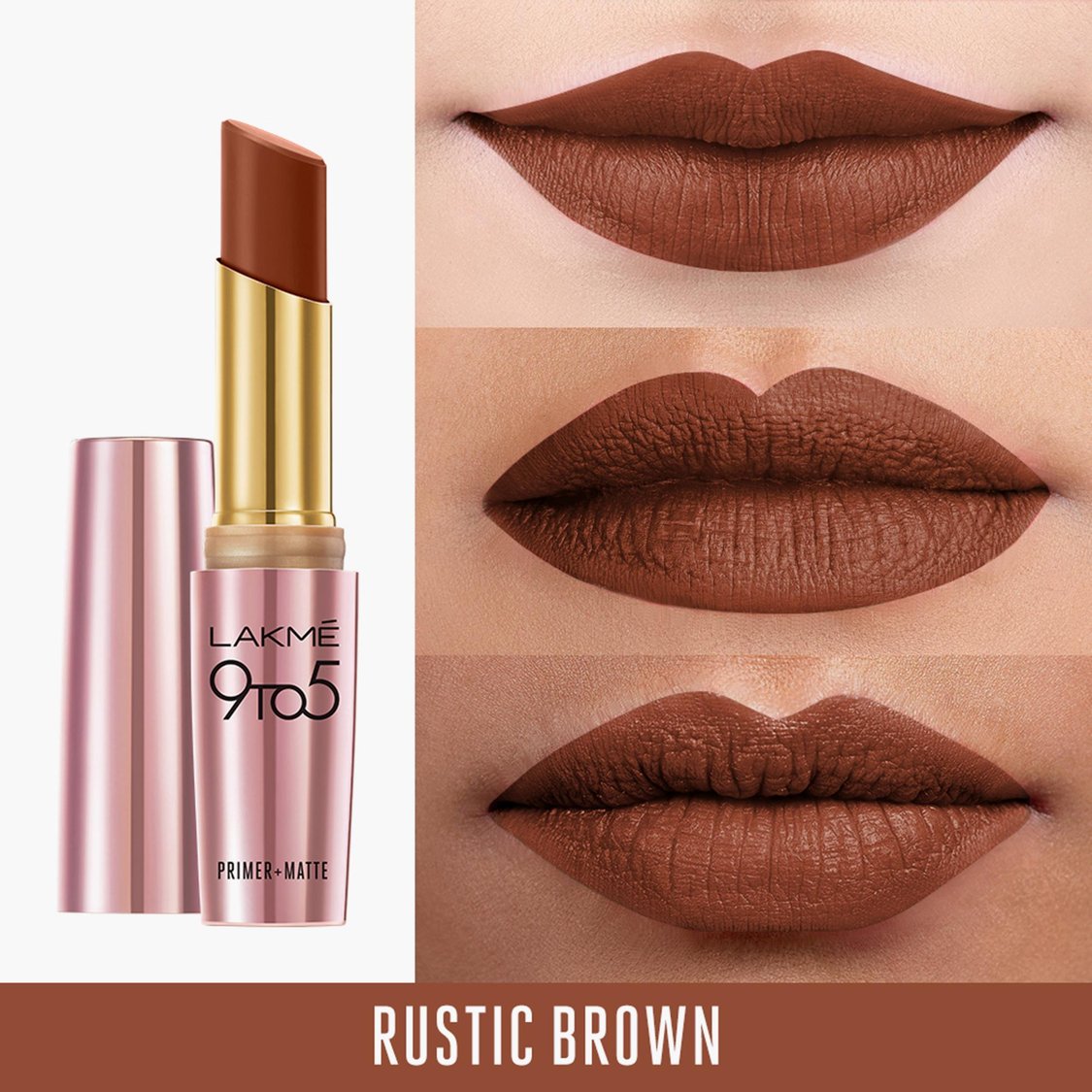 LAKME 9 To 5 Primer + Matte Lipstick- Rustic Brown- 3.6g