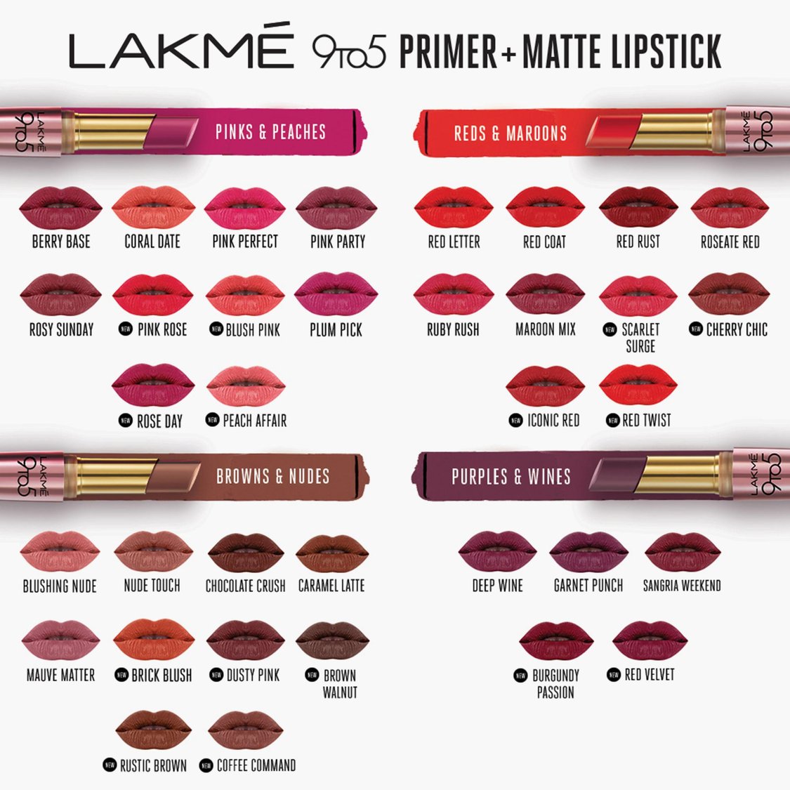 LAKME 9 To 5 Primer + Matte Lipstick- Rustic Brown- 3.6g