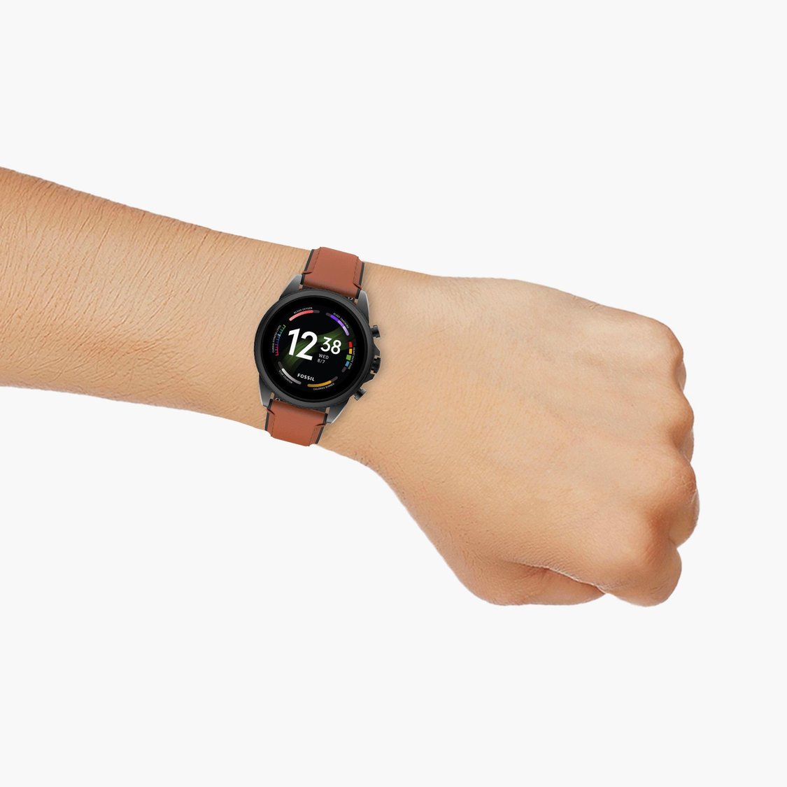 Smartwatch Fossil Strap Leather Fossil Men Silver-Toned Dial Brown