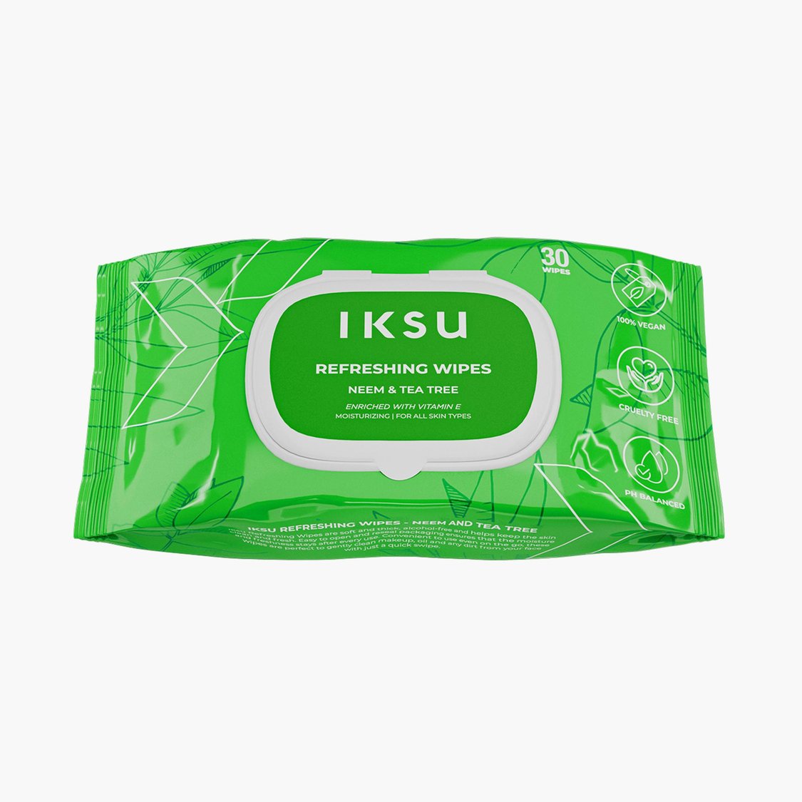 IKSU Neem and Tea Tree Refreshing Wipes - 30Pcs