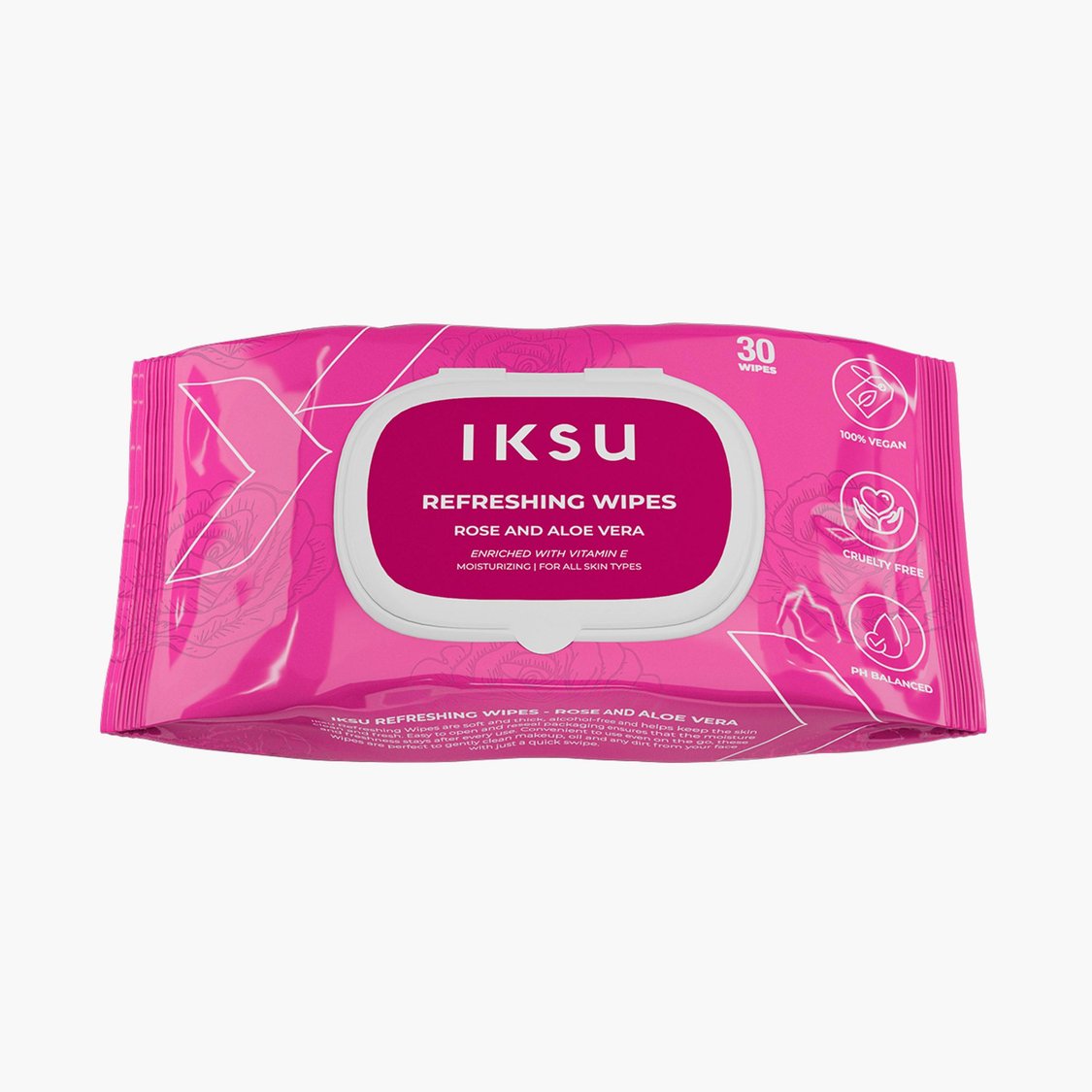 IKSU Rose and Aloe Vera Refreshing Wipes - 30Pcs