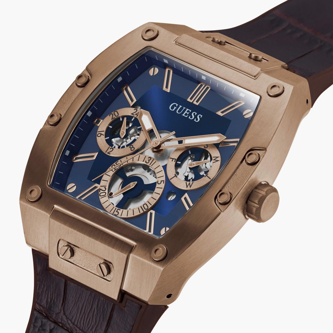 Buy GUESS Men Tonneau Chronograph Watch with Leather Strap