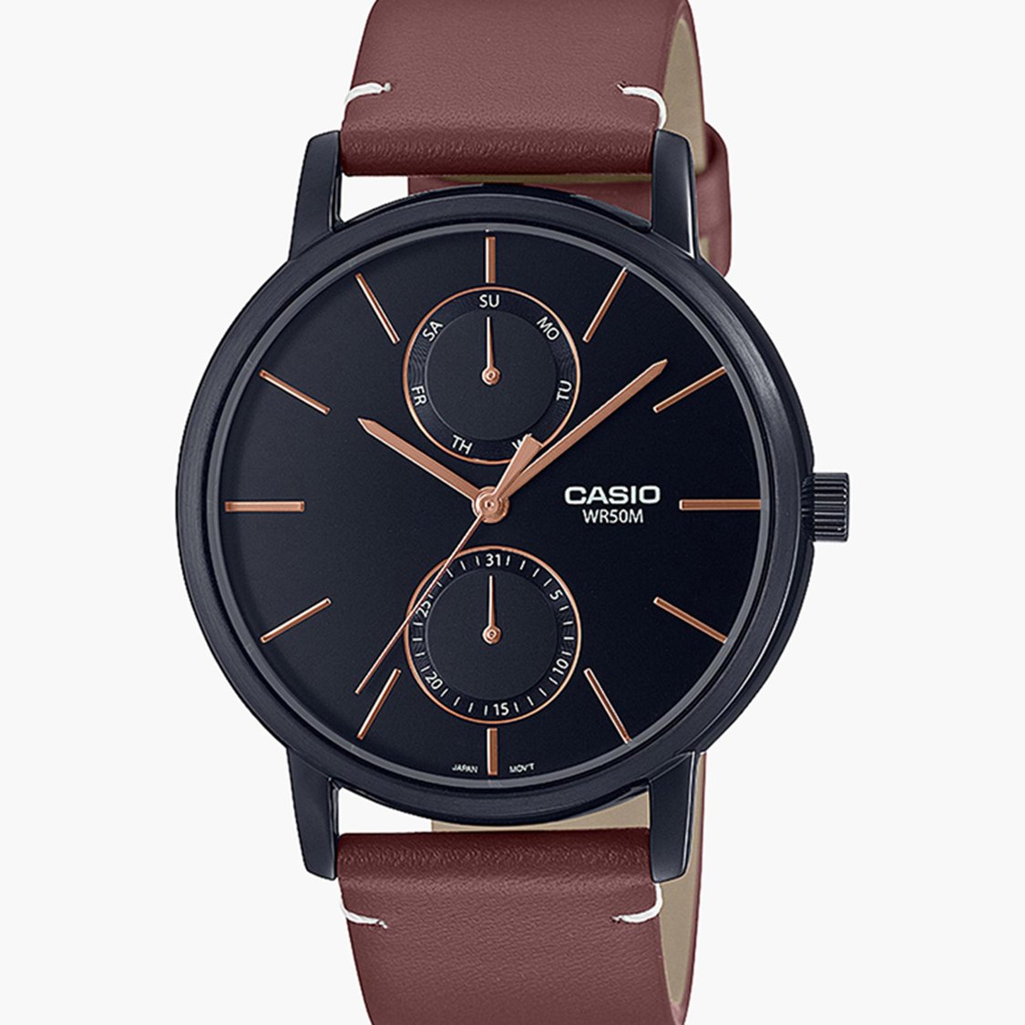 CASIO Men Solid Analog Watch with Leather Strap A2062
