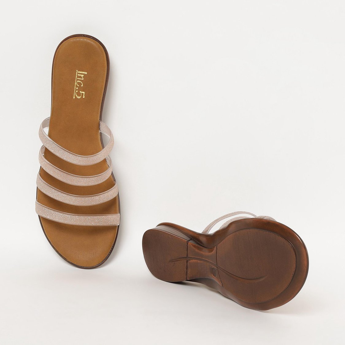 INC.5 Women Shimmery Strappy Flat Sandals